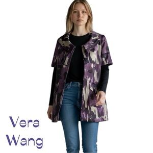 Vera Wang Purple Watercolor Print Long Jacket NWOT Size M